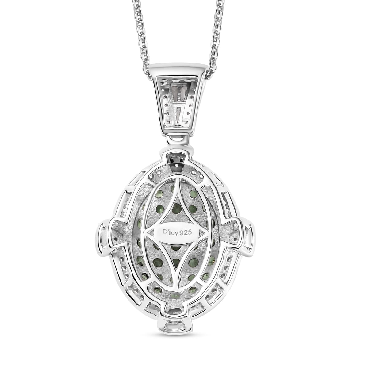 D'Joy Premium Tsavorite Garnet and White Zircon 2.30 ctw Art Deco Pendant Necklace in Rhodium Over Sterling Silver 20 Inches image number 4