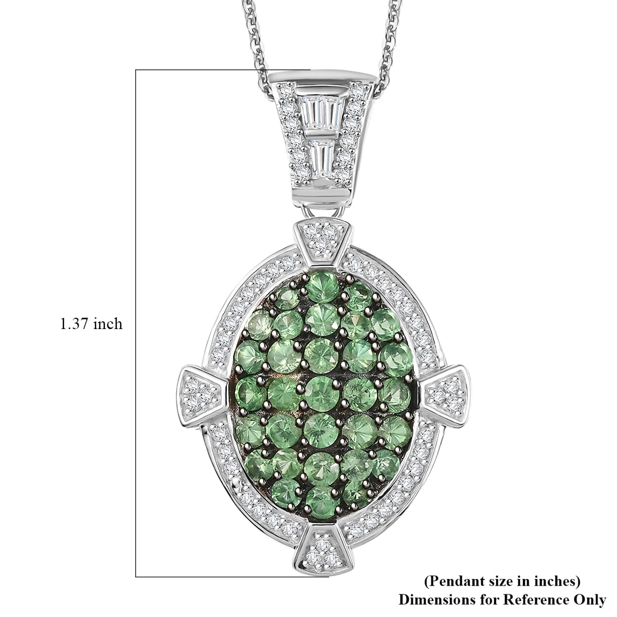 D'Joy Premium Tsavorite Garnet and White Zircon 2.30 ctw Art Deco Pendant Necklace in Rhodium Over Sterling Silver 20 Inches image number 6