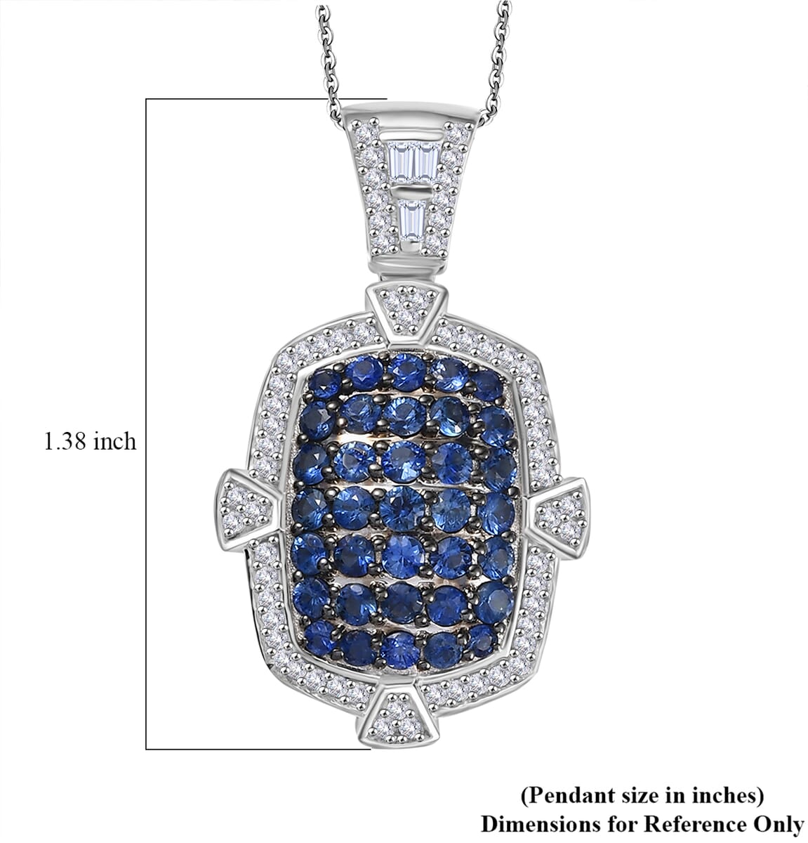 D'Joy Premium Ceylon Blue Sapphire and White Zircon 2.40 ctw Art Deco Pendant Necklace 20 Inches in Rhodium Over Sterling Silver image number 5