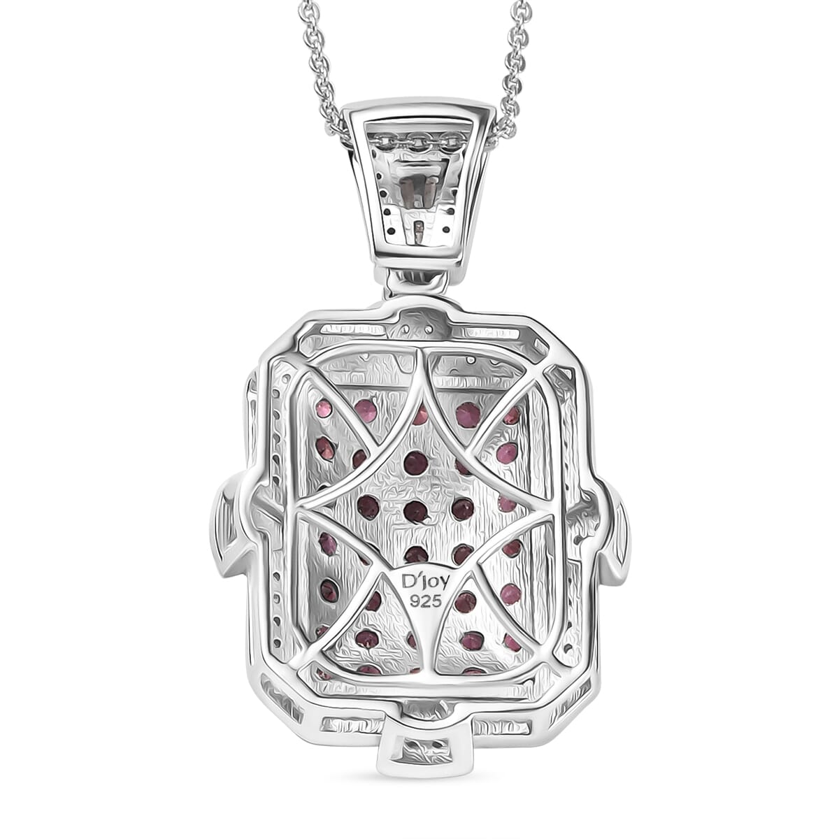 D'Joy Premium Ouro Fino Rubellite and White Zircon 2.40 ctw Art Deco Pendant Necklace in Rhodium Over Sterling Silver 20 Inches image number 4