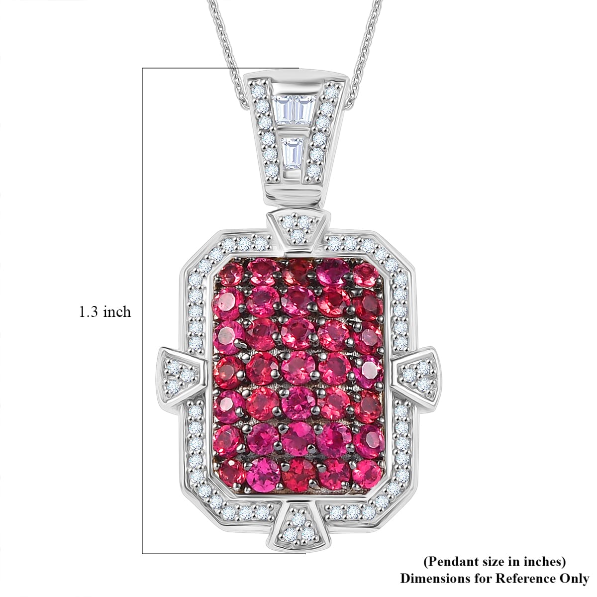 D'Joy Premium Ouro Fino Rubellite and White Zircon 2.40 ctw Art Deco Pendant Necklace in Rhodium Over Sterling Silver 20 Inches image number 6