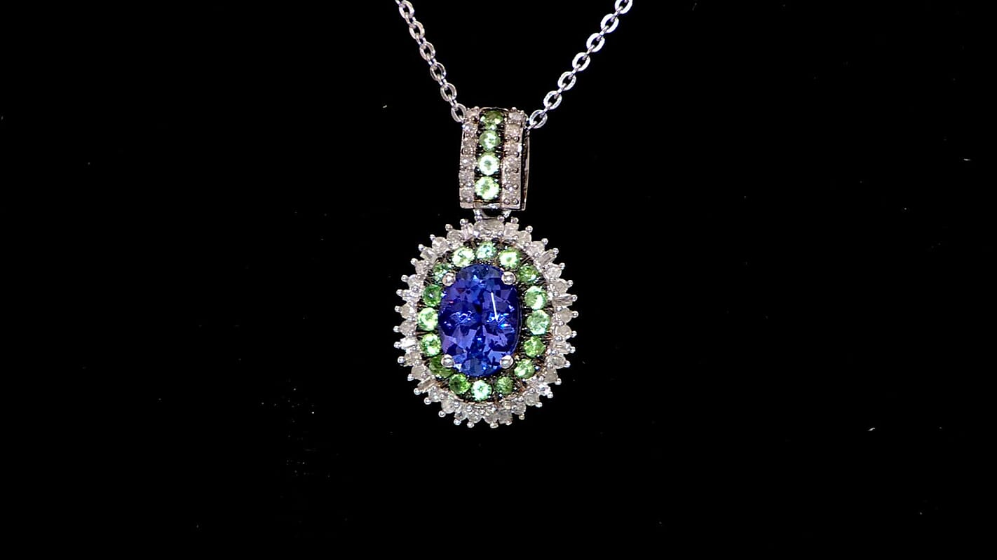 AAA Tanzanite, Tsavorite Garnet and Diamond 1.70 ctw Celestial Glow Pendant Necklace in Rhodium Over Sterling Silver 20 Inches