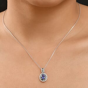 AAA Tanzanite, Tsavorite Garnet and Diamond 1.70 ctw Celestial Glow Pendant Necklace in Rhodium Over Sterling Silver 20 Inches