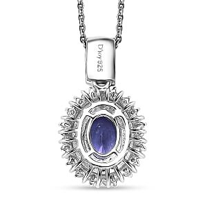 AAA Tanzanite, Tsavorite Garnet and Diamond 1.70 ctw Celestial Glow Pendant Necklace in Rhodium Over Sterling Silver 20 Inches