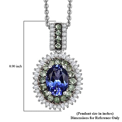 AAA Tanzanite, Tsavorite Garnet and Diamond 1.70 ctw Celestial Glow Pendant Necklace in Rhodium Over Sterling Silver 20 Inches