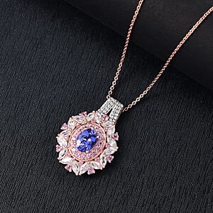 AAA Tanzanite and Multi Gemstone 3.70 ctw Cosmic Beauty Pendant Necklace in 18K Vermeil Rose Gold Over Sterling Silver 20 Inches