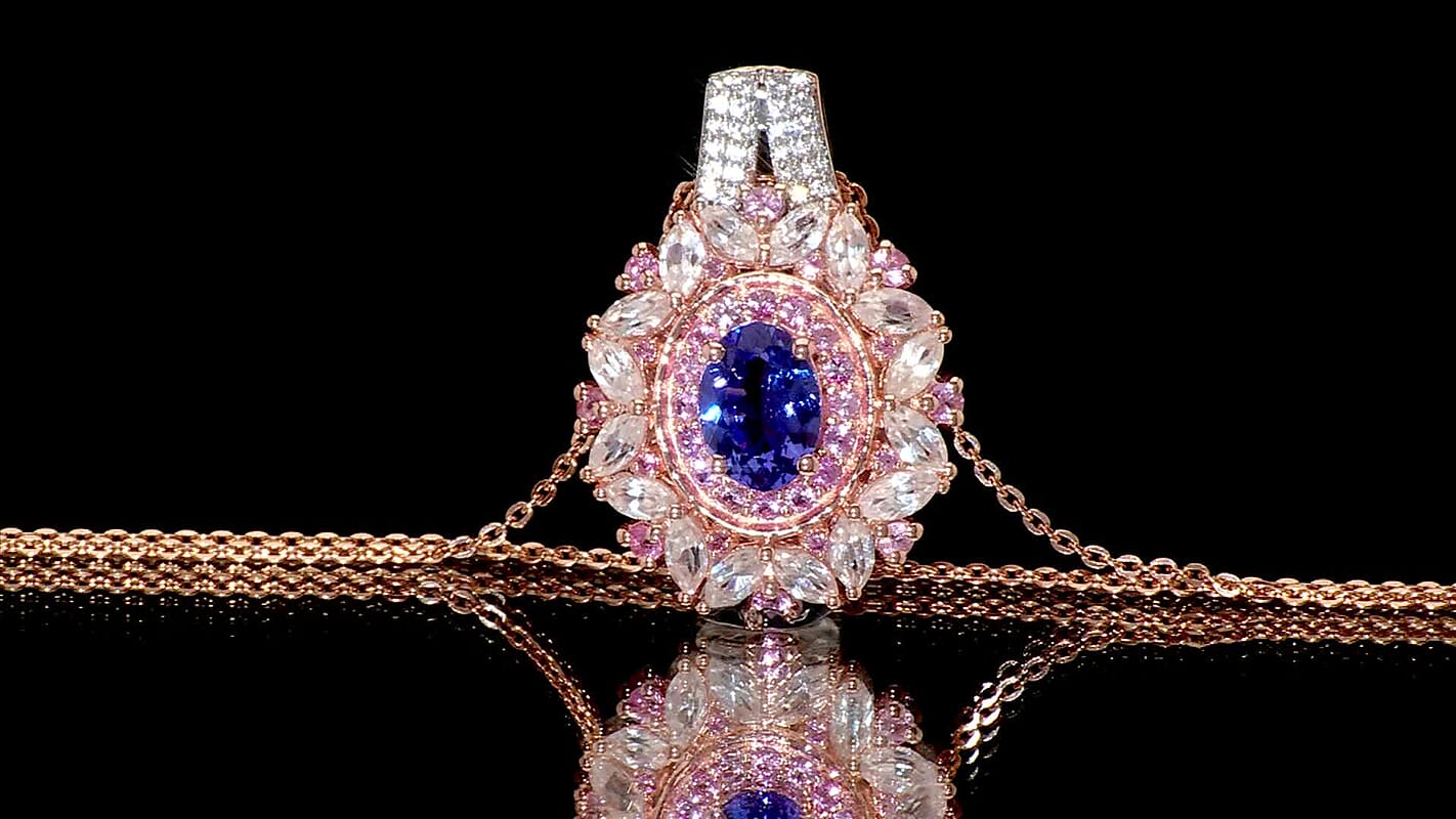 AAA Tanzanite and Multi Gemstone 3.70 ctw Cosmic Beauty Pendant Necklace in 18K Vermeil Rose Gold Over Sterling Silver 20 Inches