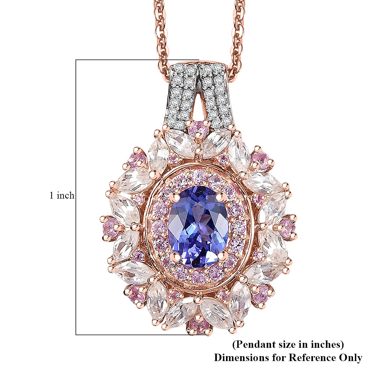 AAA Tanzanite and Multi Gemstone 3.70 ctw Cosmic Beauty Pendant Necklace in 18K Vermeil Rose Gold Over Sterling Silver 20 Inches
