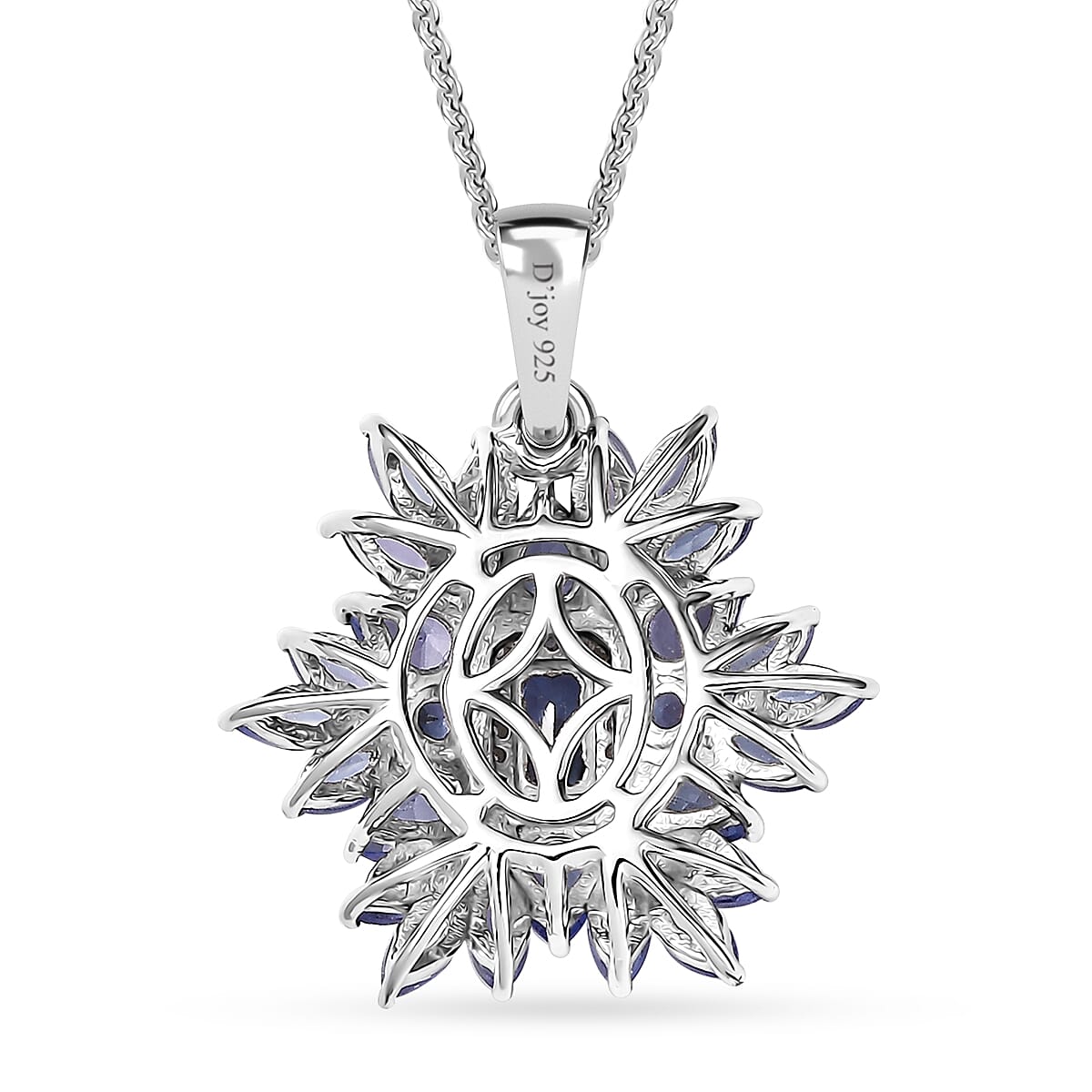 D'Joy Tanzanite and White Zircon 3.00 ctw Siberian Bugloss Floral Pendant Necklace in Rhodium Over Sterling Silver 20 Inches