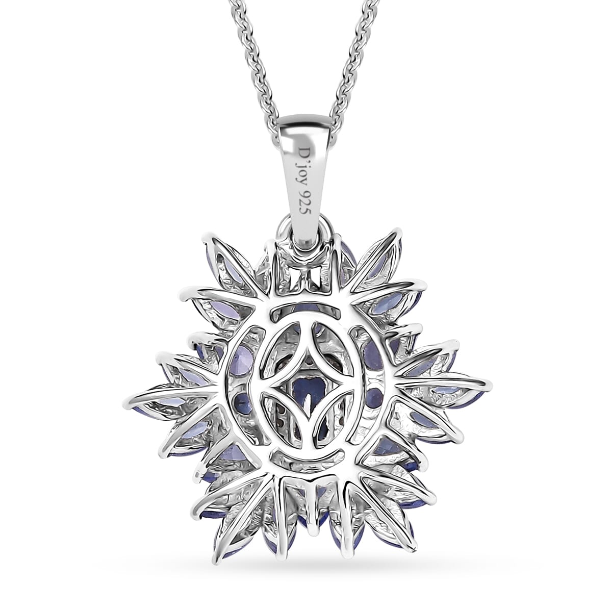 Tanzanite and White Zircon 3.00 ctw Siberian Bugloss Floral Pendant Necklace in Rhodium Over Sterling Silver 20 Inches image number 4