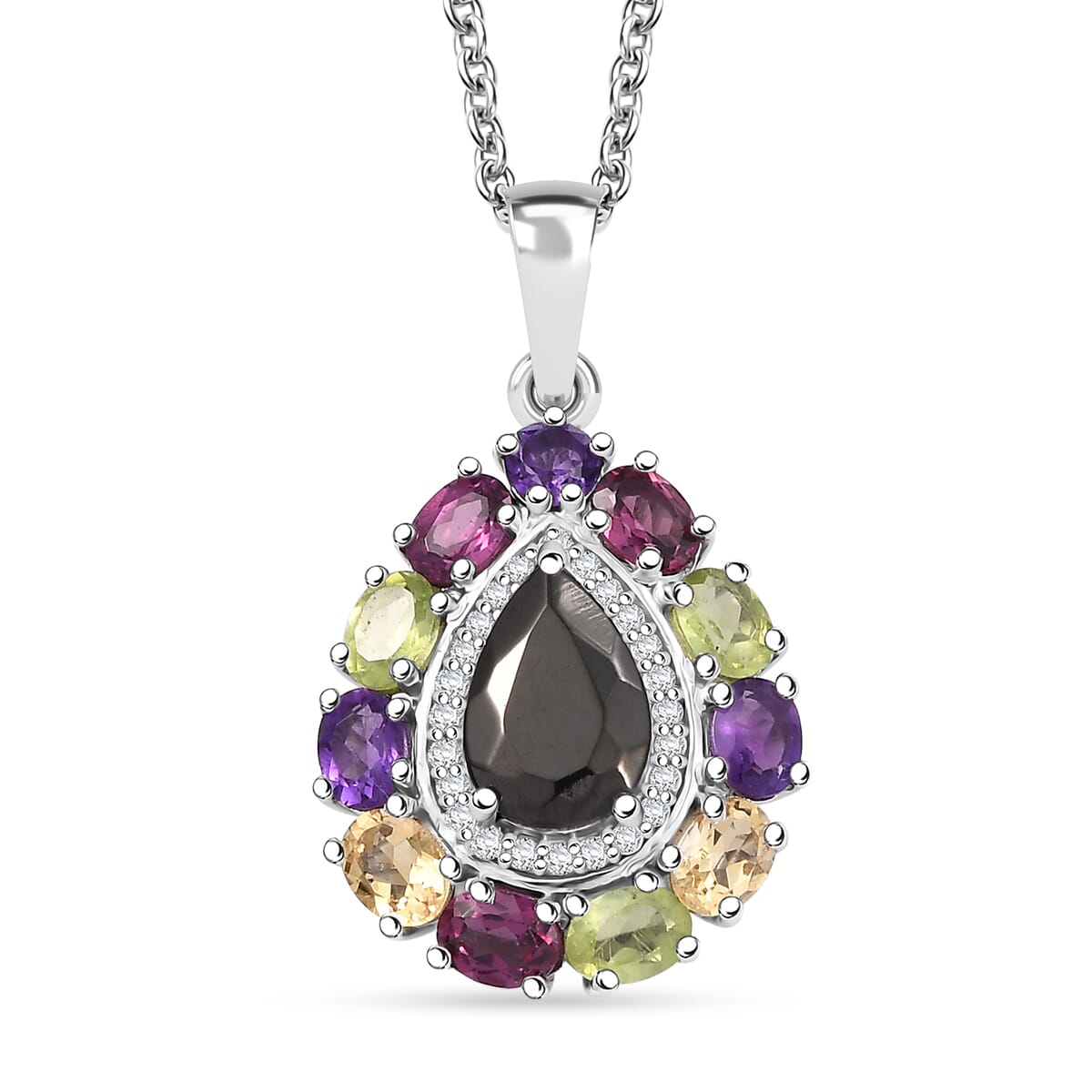 EverTrue Elite Shungite and Multi Gemstone 2.90 ctw Pendant in Platinum Bond with Stainless Steel Necklace 20 inches image number 0