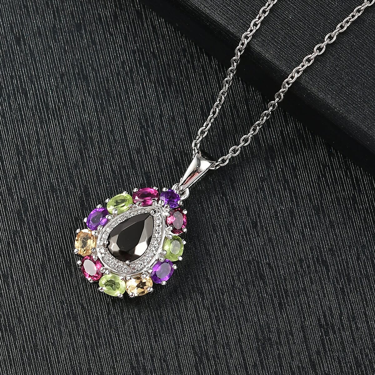 EverTrue Elite Shungite and Multi Gemstone 2.90 ctw Pendant in Platinum Bond with Stainless Steel Necklace 20 inches image number 1