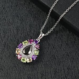 EverTrue Elite Shungite and Multi Gemstone 2.90 ctw Pendant in Platinum Bond with Stainless Steel Necklace 20 inches