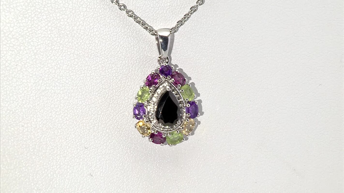 EverTrue Elite Shungite and Multi Gemstone 2.90 ctw Pendant in Platinum Bond with Stainless Steel Necklace 20 inches