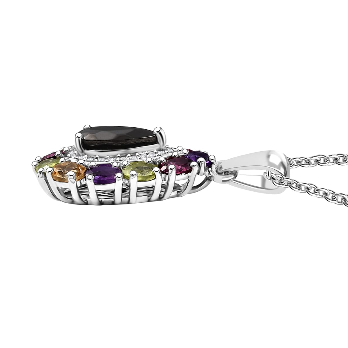 EverTrue Elite Shungite and Multi Gemstone 2.90 ctw Pendant in Platinum Bond with Stainless Steel Necklace 20 inches image number 3