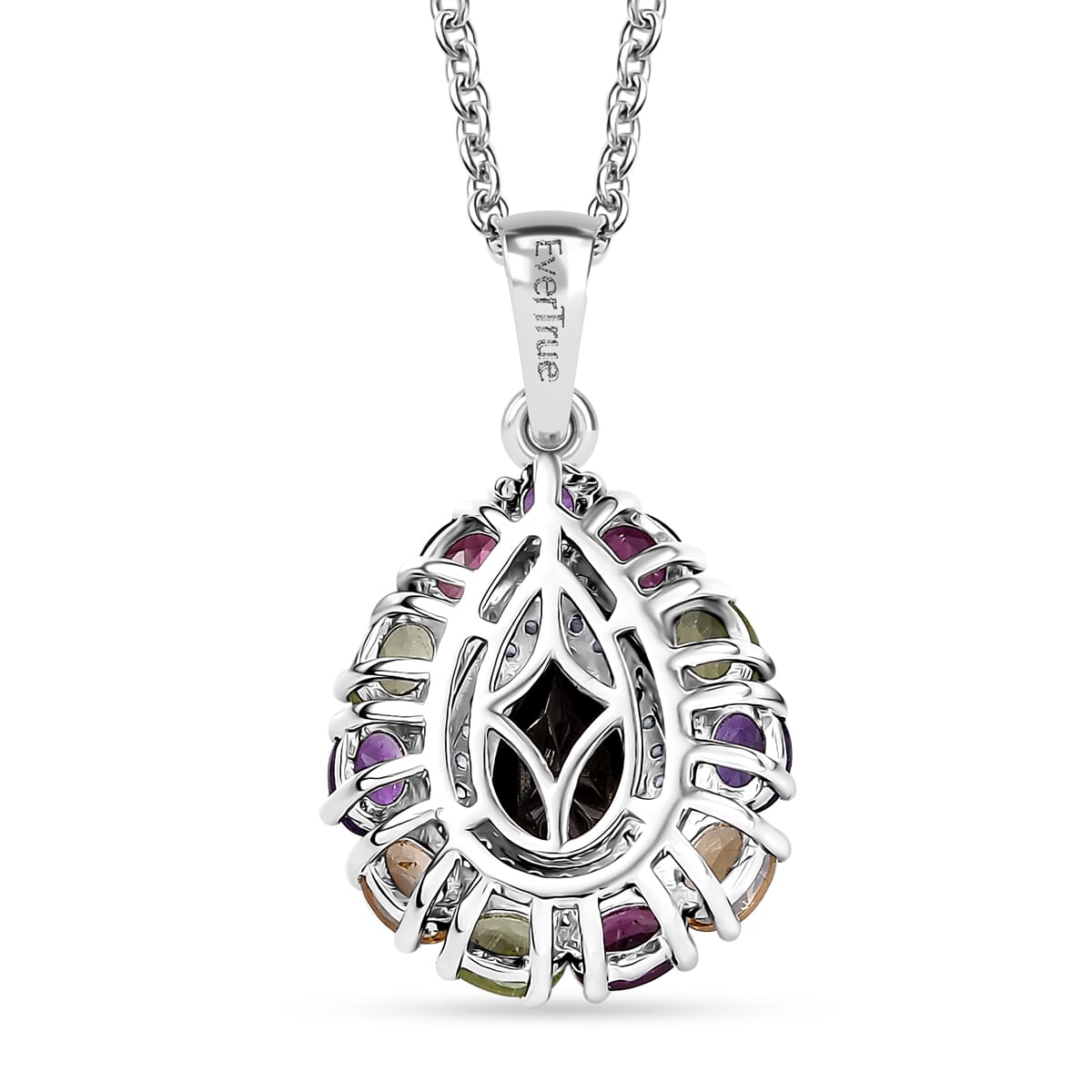 EverTrue Elite Shungite and Multi Gemstone 2.90 ctw Pendant in Platinum Bond with Stainless Steel Necklace 20 inches image number 4