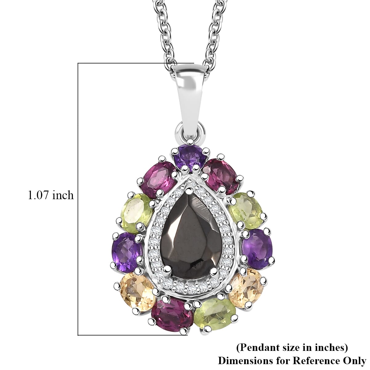 EverTrue Elite Shungite and Multi Gemstone 2.90 ctw Pendant in Platinum Bond with Stainless Steel Necklace 20 inches image number 5