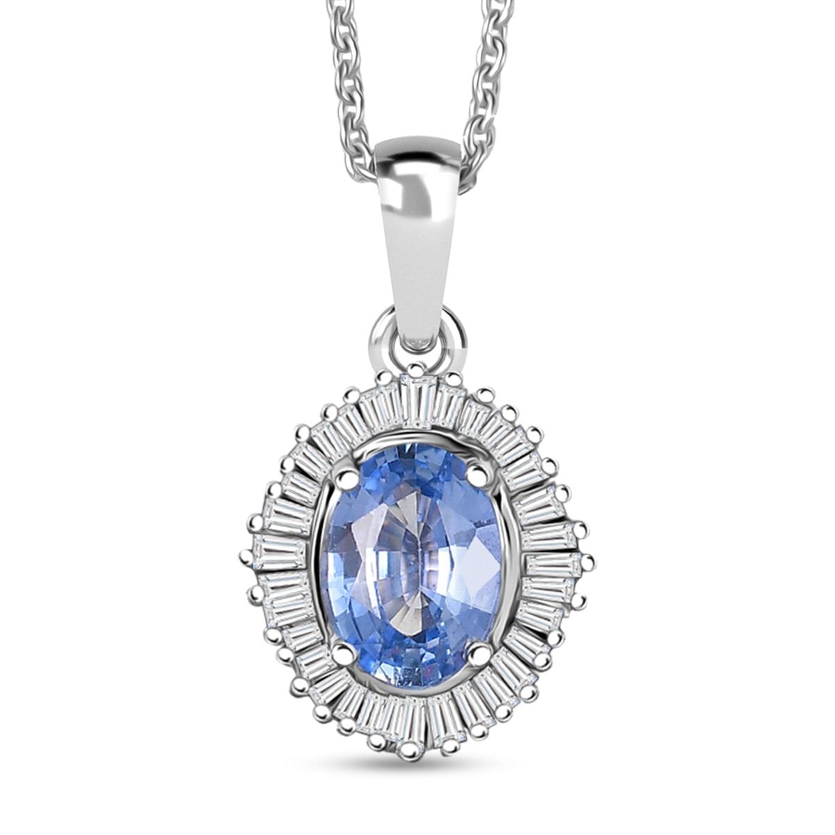 Luxoro Premium Ceylon Blue Sapphire and Diamond G-H I2 1.10 ctw Crownwave Pendant Necklace in 10K White Gold 18 Inches image number 0