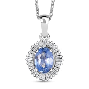 Luxoro Premium Ceylon Blue Sapphire and Diamond G-H I2 1.10 ctw Crownwave Pendant Necklace in 10K White Gold 18 Inches