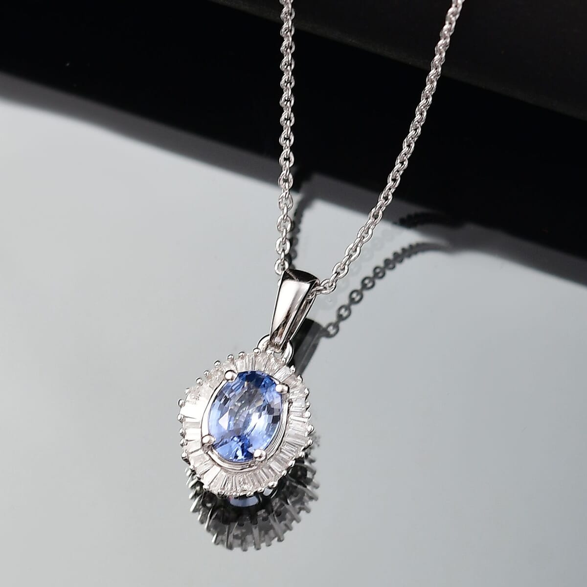 Luxoro Premium Ceylon Blue Sapphire and Diamond G-H I2 1.10 ctw Crownwave Pendant Necklace in 10K White Gold 18 Inches image number 1