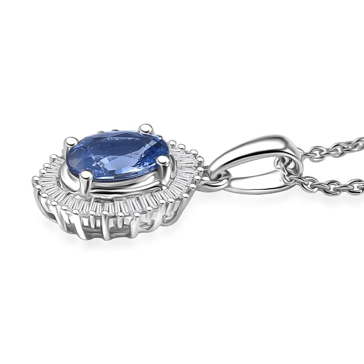 Luxoro Premium Ceylon Blue Sapphire and Diamond G-H I2 1.10 ctw Crownwave Pendant Necklace in 10K White Gold 18 Inches image number 3