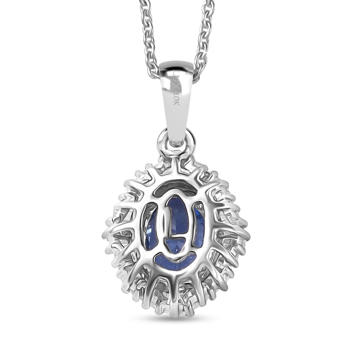 Luxoro Premium Ceylon Blue Sapphire and Diamond G-H I2 1.10 ctw Crownwave Pendant Necklace in 10K White Gold 18 Inches image number 4