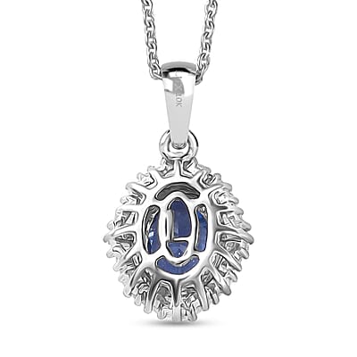 Luxoro Premium Ceylon Blue Sapphire and Diamond G-H I2 1.10 ctw Crownwave Pendant Necklace in 10K White Gold 18 Inches