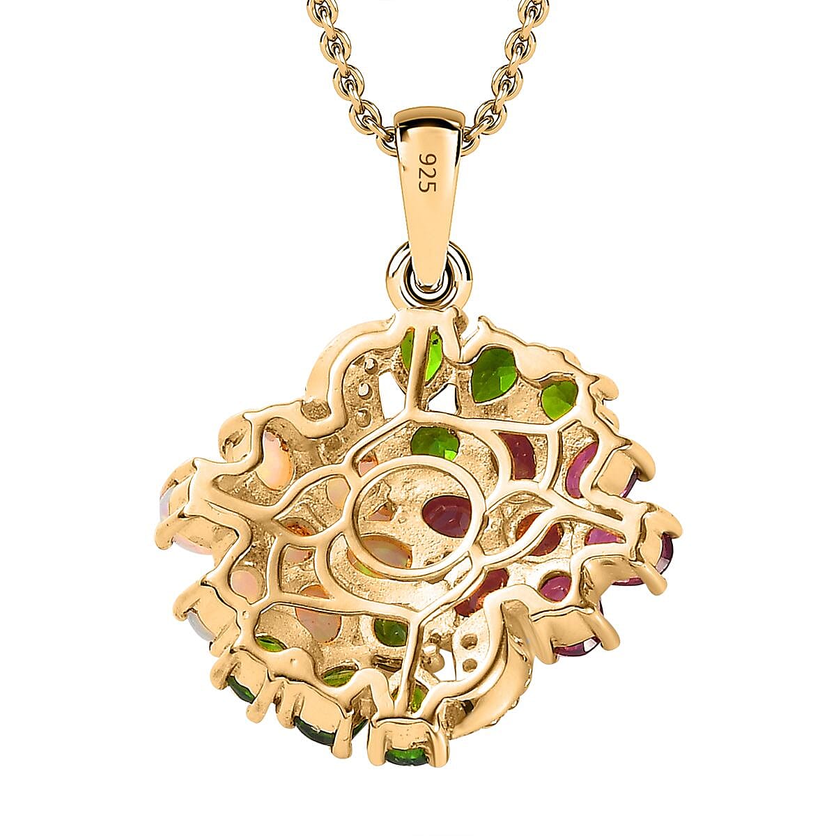 Orissa Rhodolite Garnet and White Zircon 3.50 ctw Plumeria Flower Pendant Necklace in 18K Vermeil Yellow Gold Over Sterling Silver 20 Inches