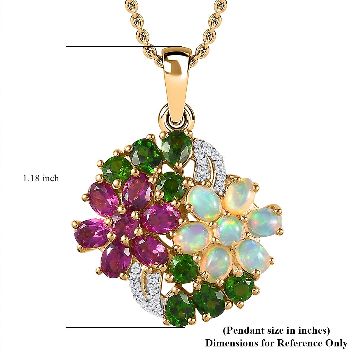 Orissa Rhodolite Garnet and White Zircon 3.50 ctw Plumeria Flower Pendant Necklace in 18K Vermeil Yellow Gold Over Sterling Silver 20 Inches