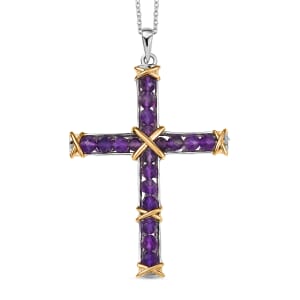 Karis African Amethyst 6.90 ctw Cross Pendant in 18K YG Plated and Platinum Bond with Stainless Steel Necklace 20 Inches