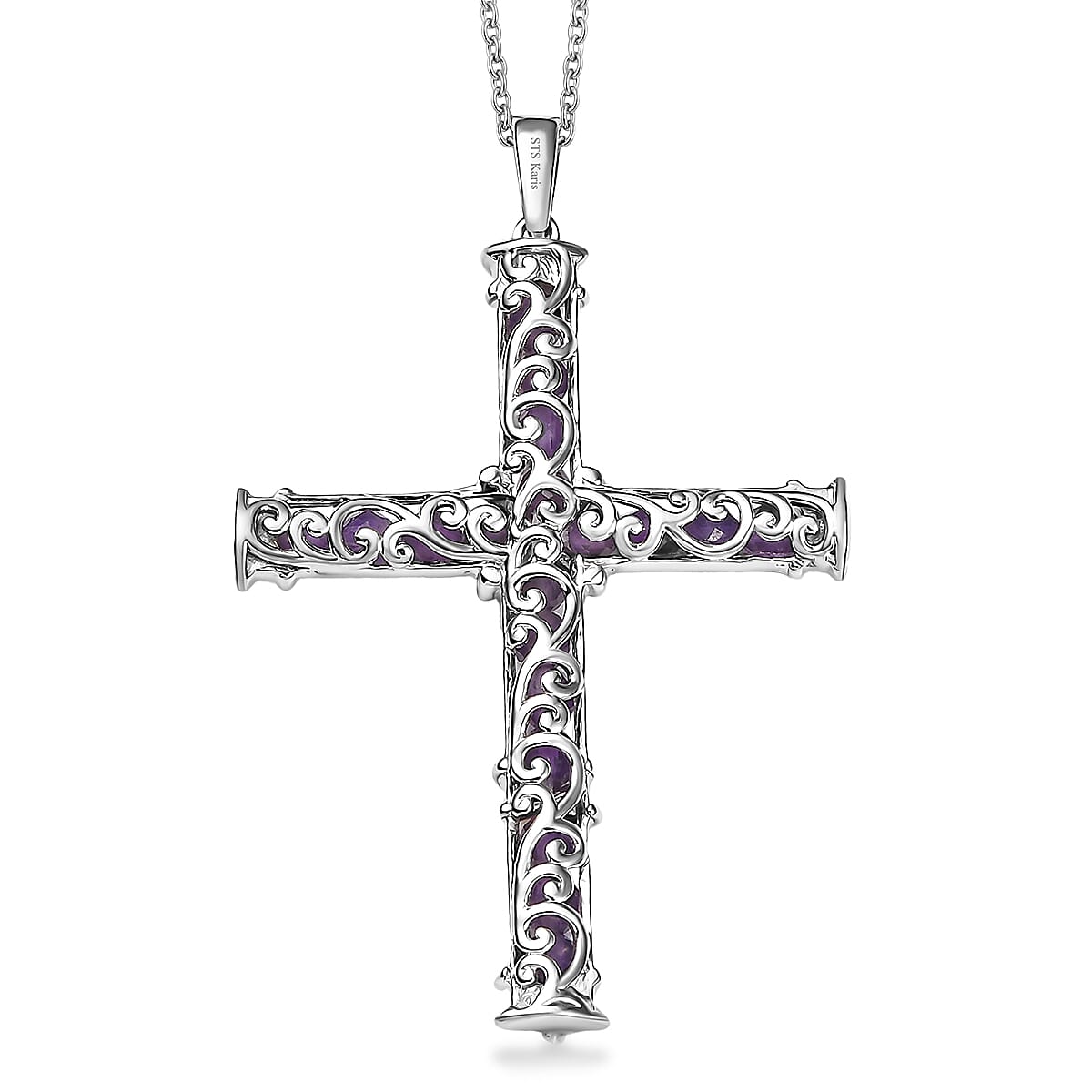 EverTrue African Amethyst 5.60 ctw Cross Pendant in 18K YG Plated and Platinum Bond with Stainless Steel Necklace 20 Inches