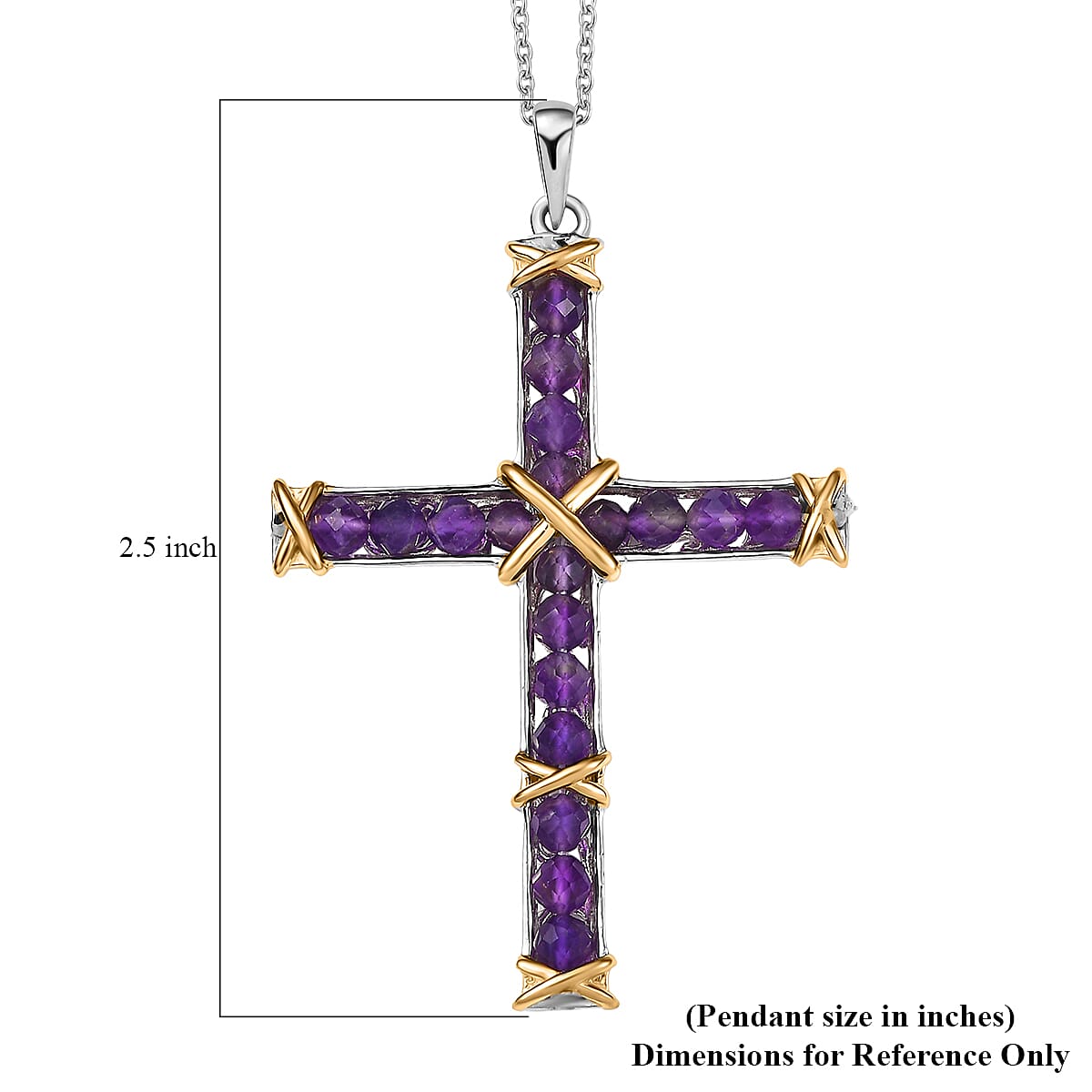 EverTrue African Amethyst 5.60 ctw Cross Pendant in 18K YG Plated and Platinum Bond with Stainless Steel Necklace 20 Inches