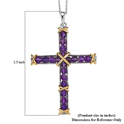 EverTrue African Amethyst 5.60 ctw Cross Pendant in 18K YG Plated and Platinum Bond with Stainless Steel Necklace 20 Inches