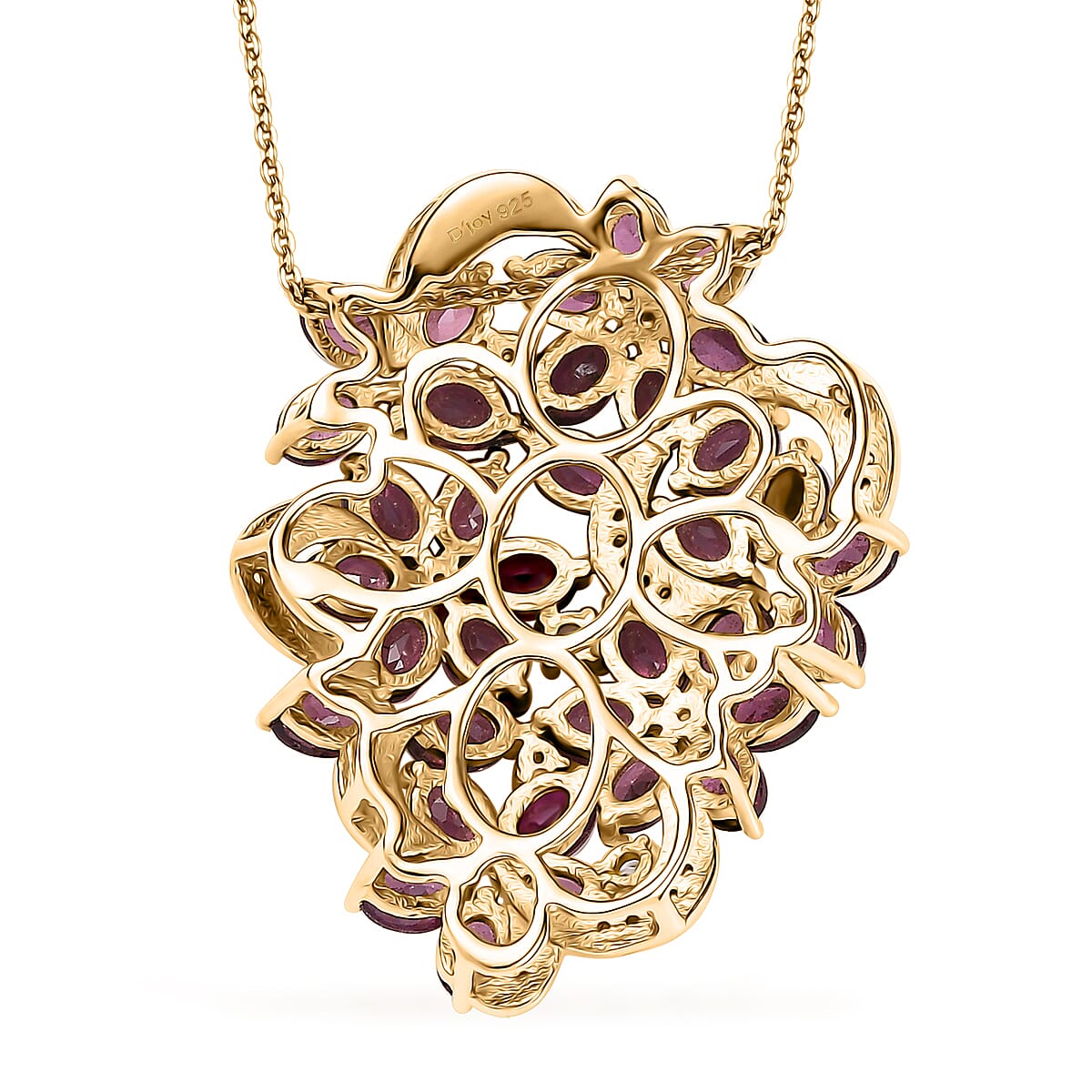 Orissa Rhodolite Garnet and White Zircon 9.40 ctw Bunch of Flower Pendant Necklace in 18K Vermeil Yellow Gold Over Sterling Silver 20 Inches