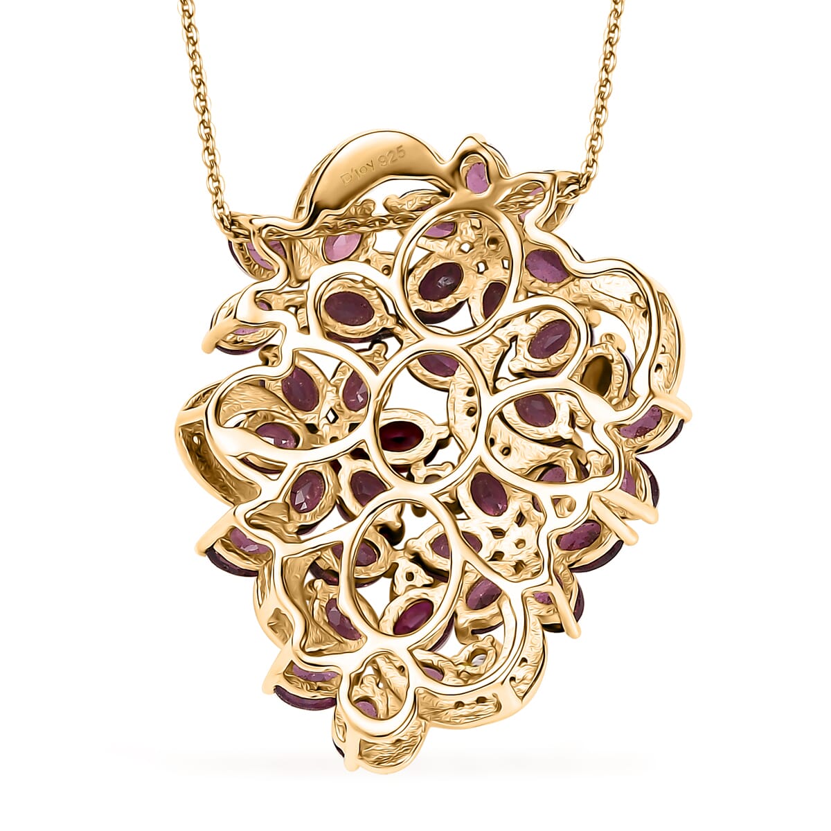 Orissa Rhodolite Garnet and White Zircon 9.40 ctw Bunch of Flower Pendant Necklace in 18K Vermeil Yellow Gold Over Sterling Silver 20 Inches image number 4
