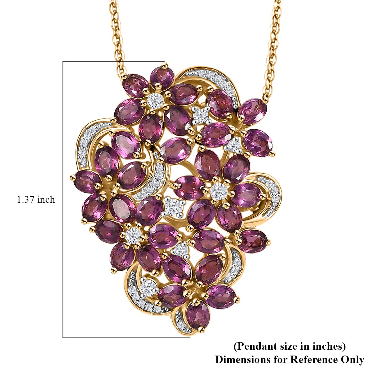 Orissa Rhodolite Garnet and White Zircon 9.40 ctw Bunch of Flower Pendant Necklace in 18K Vermeil Yellow Gold Over Sterling Silver 20 Inches image number 5