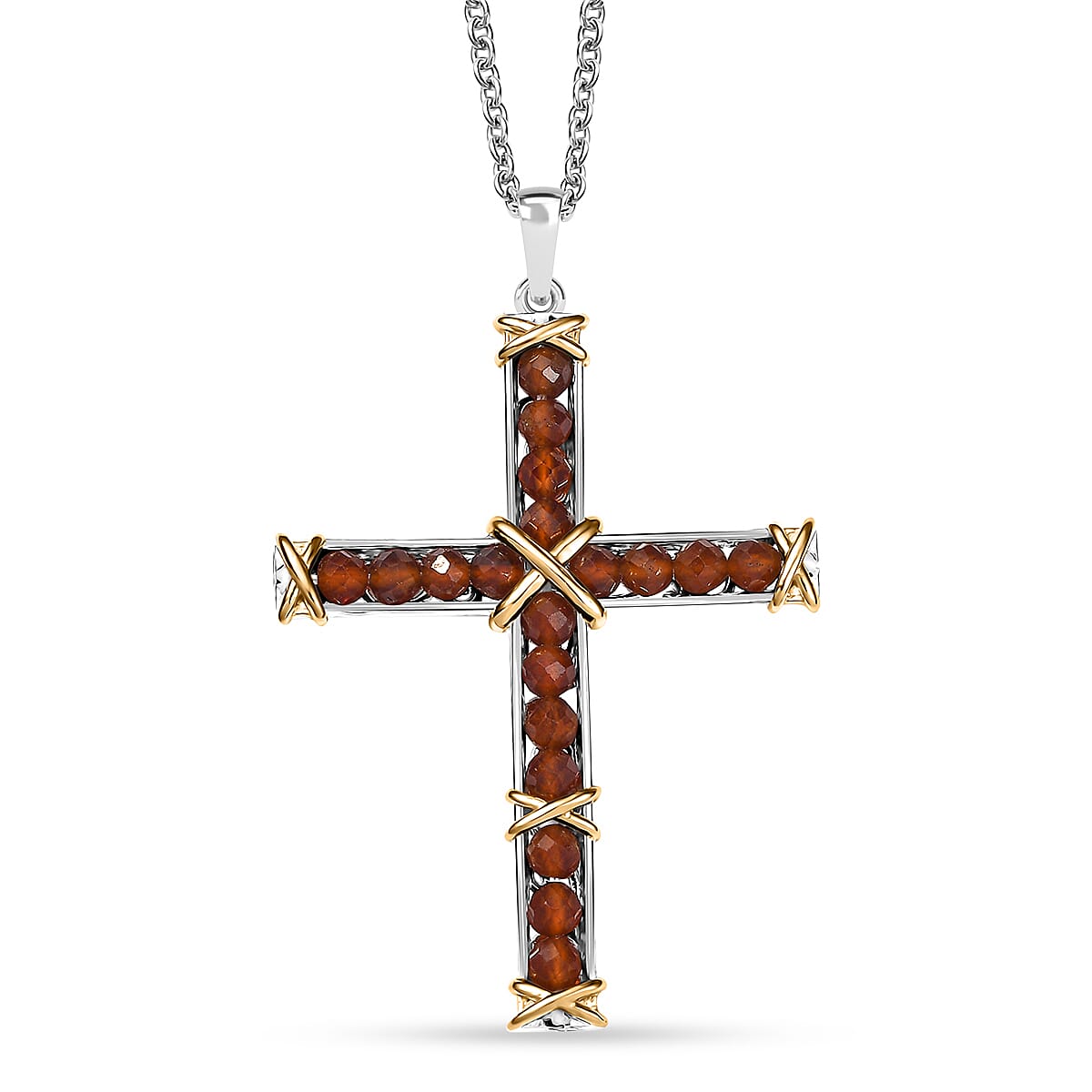 EverTrue Hessonite Garnet Pendant 6.00 ctw in 18K YG Plated and Platinum Bond with Stainless Steel Necklace 20 Inches image number 0