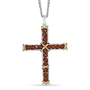 EverTrue Hessonite Garnet Pendant 6.00 ctw in 18K YG Plated and Platinum Bond with Stainless Steel Necklace 20 Inches