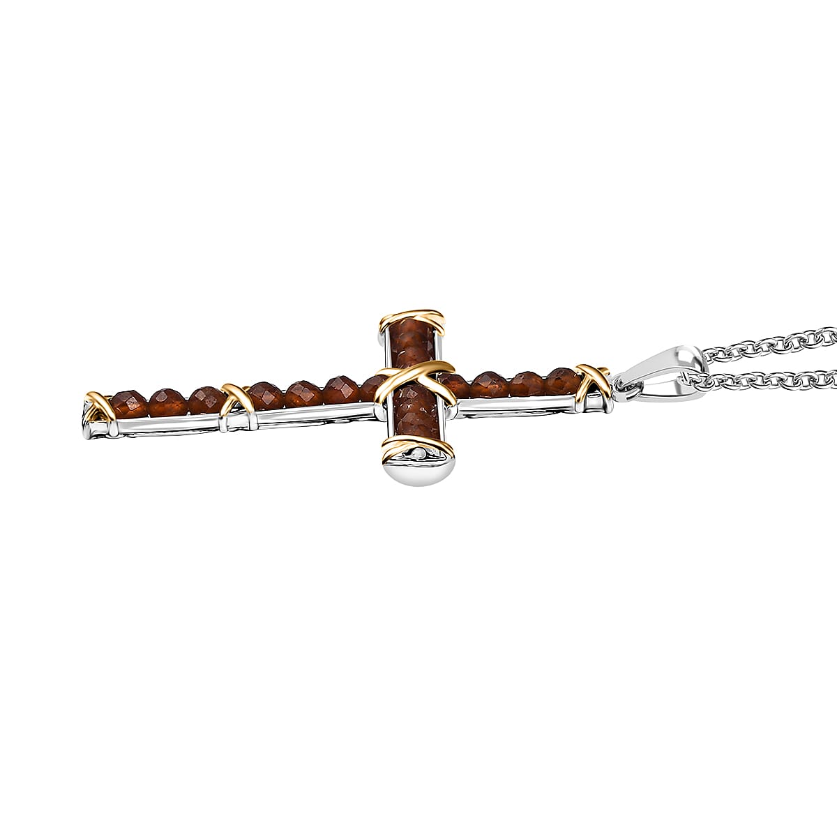 EverTrue Hessonite Garnet 6.00 ctw Cross Pendant in 18K YG Plated and Platinum Bond with Stainless Steel Necklace 20 Inches