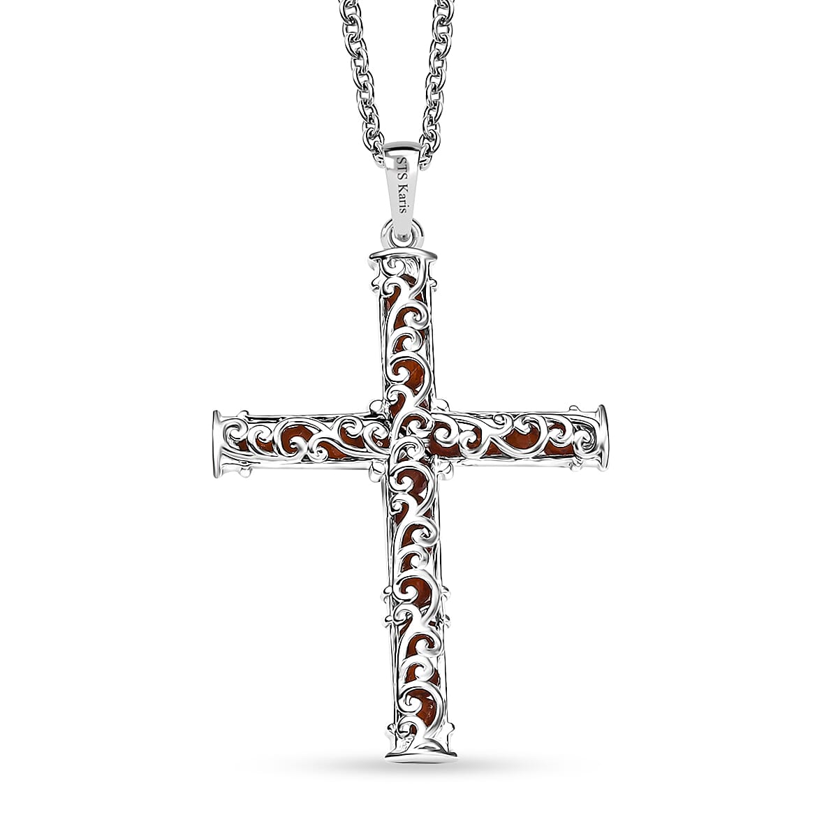 EverTrue Hessonite Garnet 6.00 ctw Cross Pendant in 18K YG Plated and Platinum Bond with Stainless Steel Necklace 20 Inches