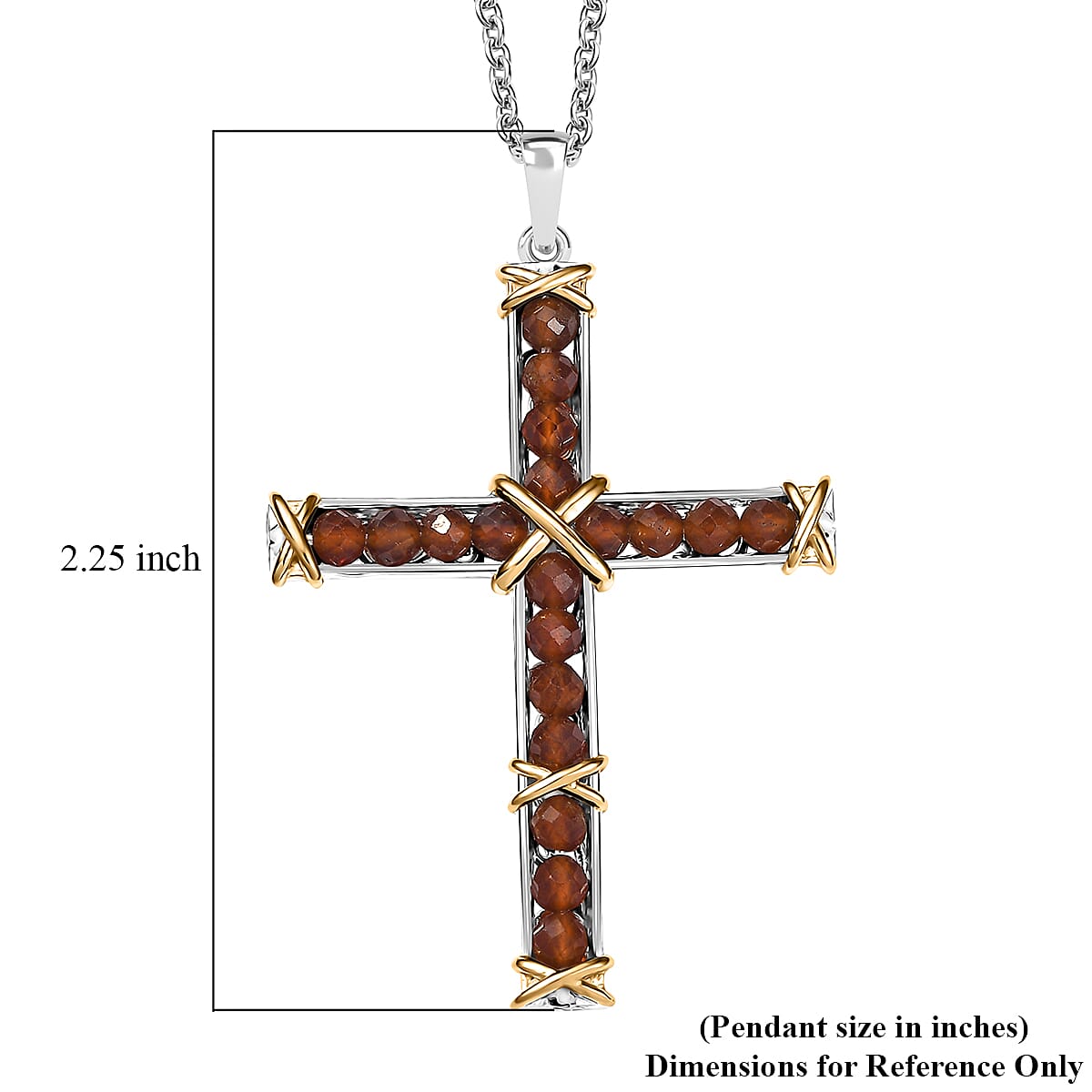 EverTrue Hessonite Garnet 6.00 ctw Cross Pendant in 18K YG Plated and Platinum Bond with Stainless Steel Necklace 20 Inches