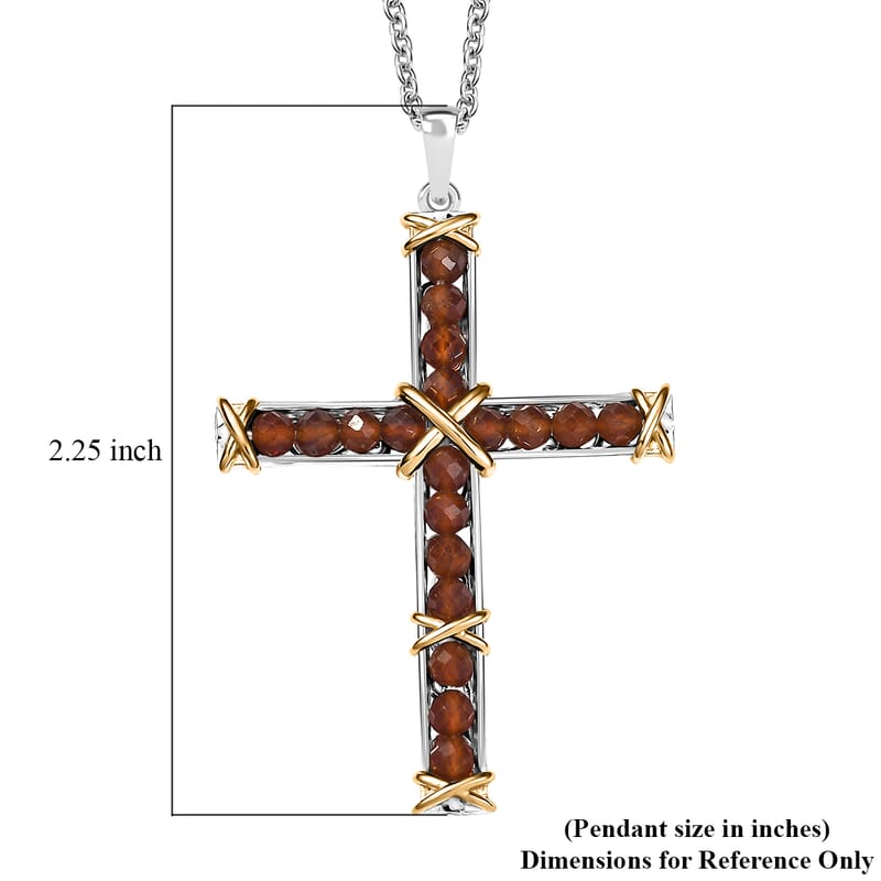 EverTrue Hessonite Garnet 6.00 ctw Cross Pendant in 18K YG Plated and Platinum Bond with Stainless Steel Necklace 20 Inches