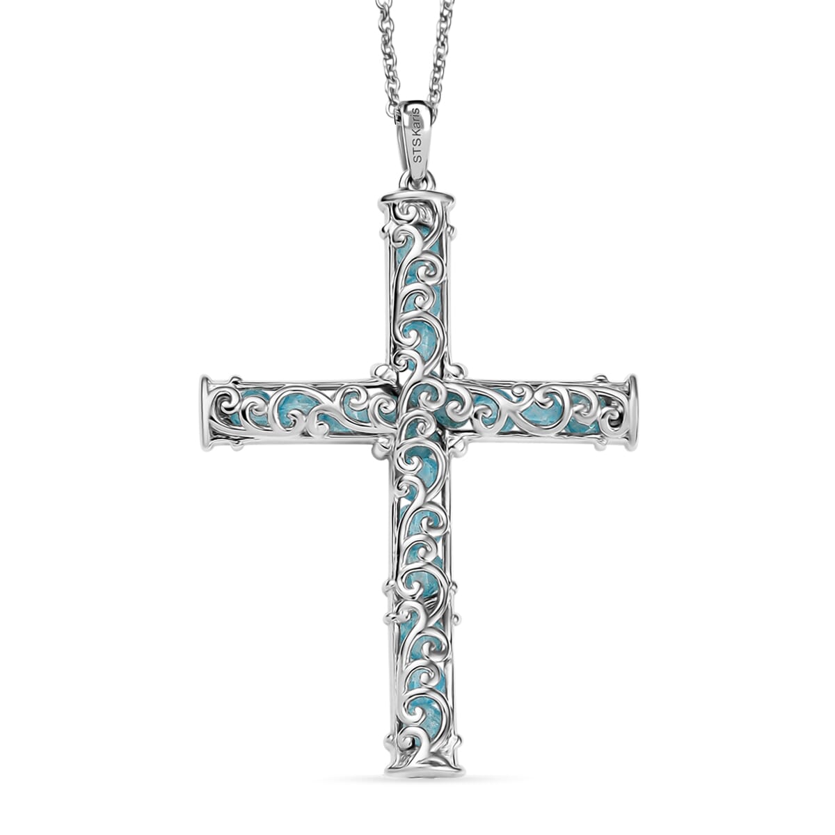 D'Joy Betroka Blue Apatite 6.15 ctw Cross Pendant Necklace 20 Inches in Stainless Steel  image number 4