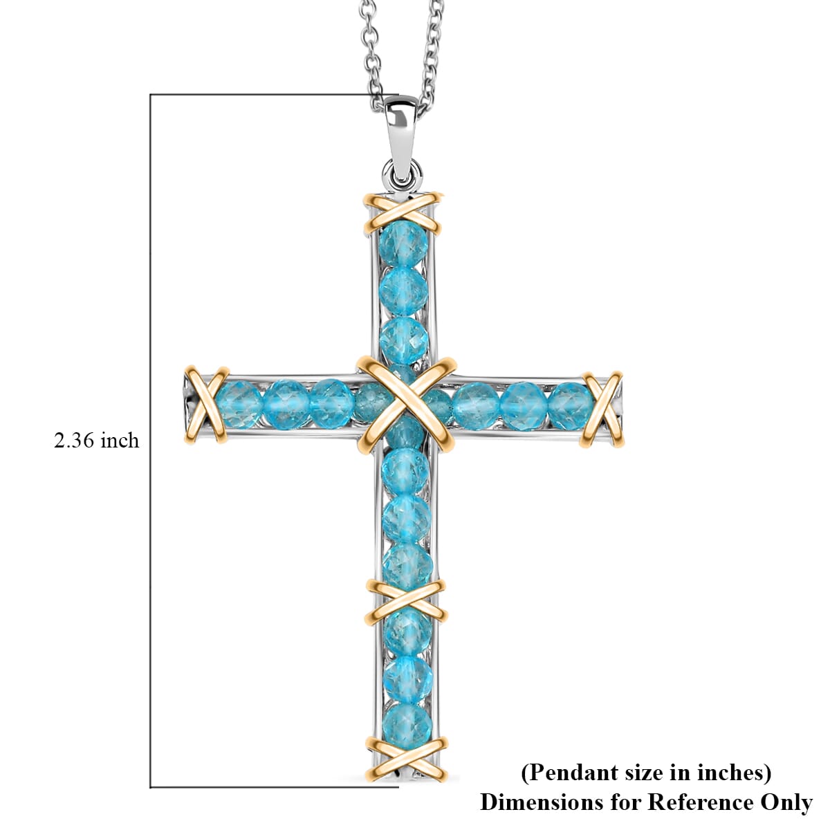 D'Joy Betroka Blue Apatite 6.15 ctw Cross Pendant Necklace 20 Inches in Stainless Steel  image number 6