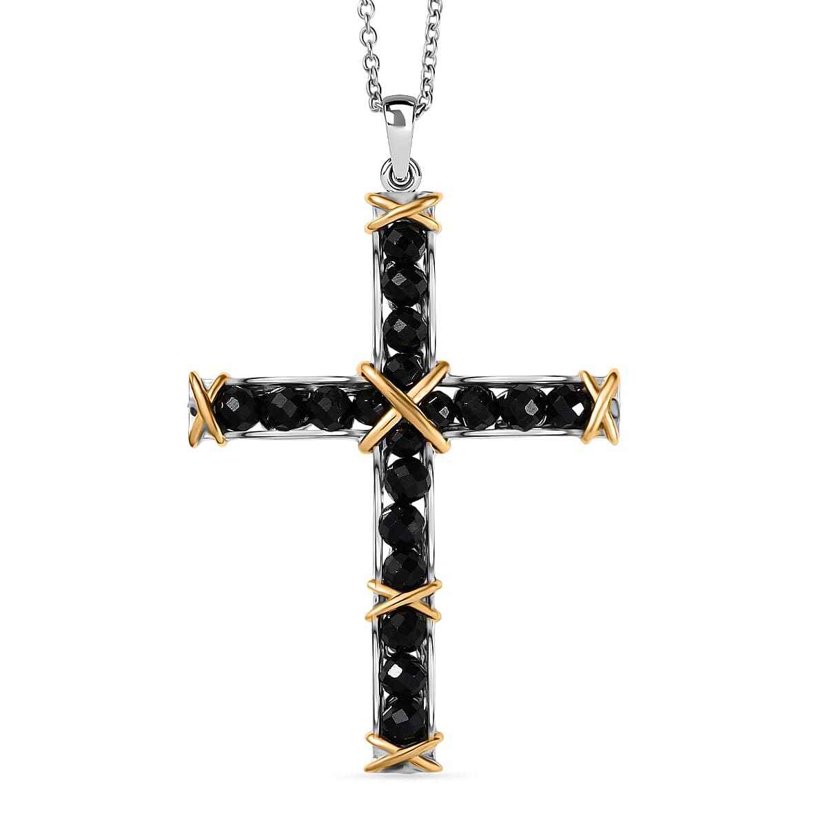 EverTrue Thai Black Spinel 8.10 ctw Pendant in 18K YG Plated and Platinum Bond with Stainless Steel Necklace 20 Inches image number 0