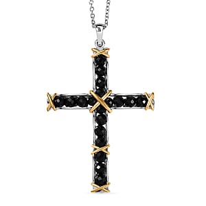 EverTrue Thai Black Spinel 8.10 ctw Pendant in 18K YG Plated and Platinum Bond with Stainless Steel Necklace 20 Inches