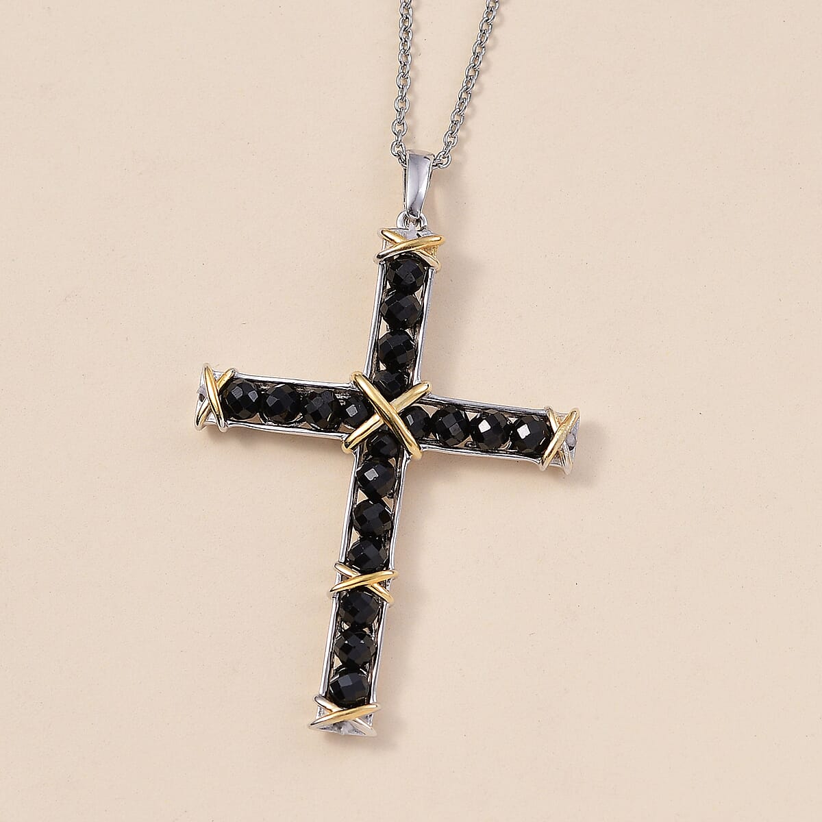 EverTrue Thai Black Spinel 8.10 ctw Pendant in 18K YG Plated and Platinum Bond with Stainless Steel Necklace 20 Inches image number 1