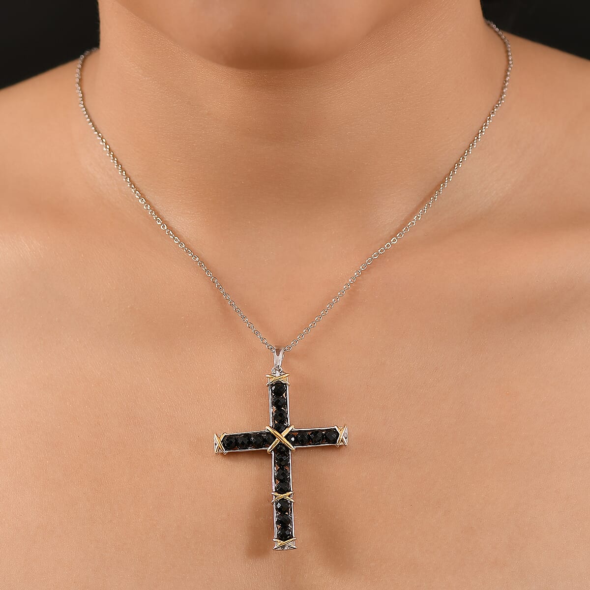 EverTrue Thai Black Spinel 8.10 ctw Pendant in 18K YG Plated and Platinum Bond with Stainless Steel Necklace 20 Inches image number 2