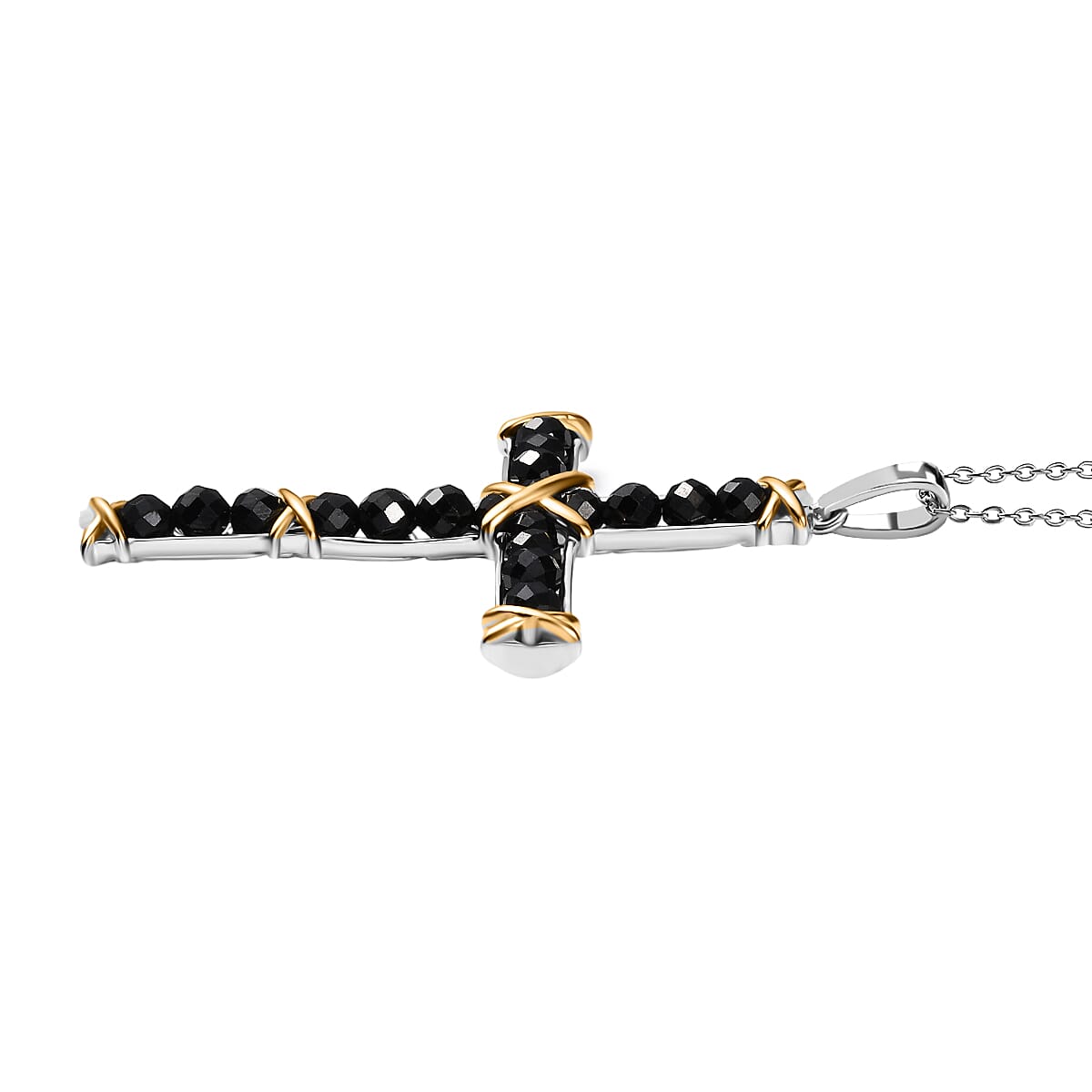 EverTrue Thai Black Spinel 8.10 ctw Pendant in 18K YG Plated and Platinum Bond with Stainless Steel Necklace 20 Inches image number 3