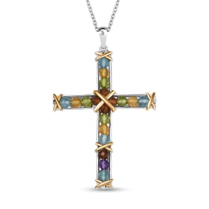 Karis Multi Gemstone 9.25 ctw Cross Pendant in 18K YG Plated and Platinum Bond with Stainless Steel Necklace 20 Inches